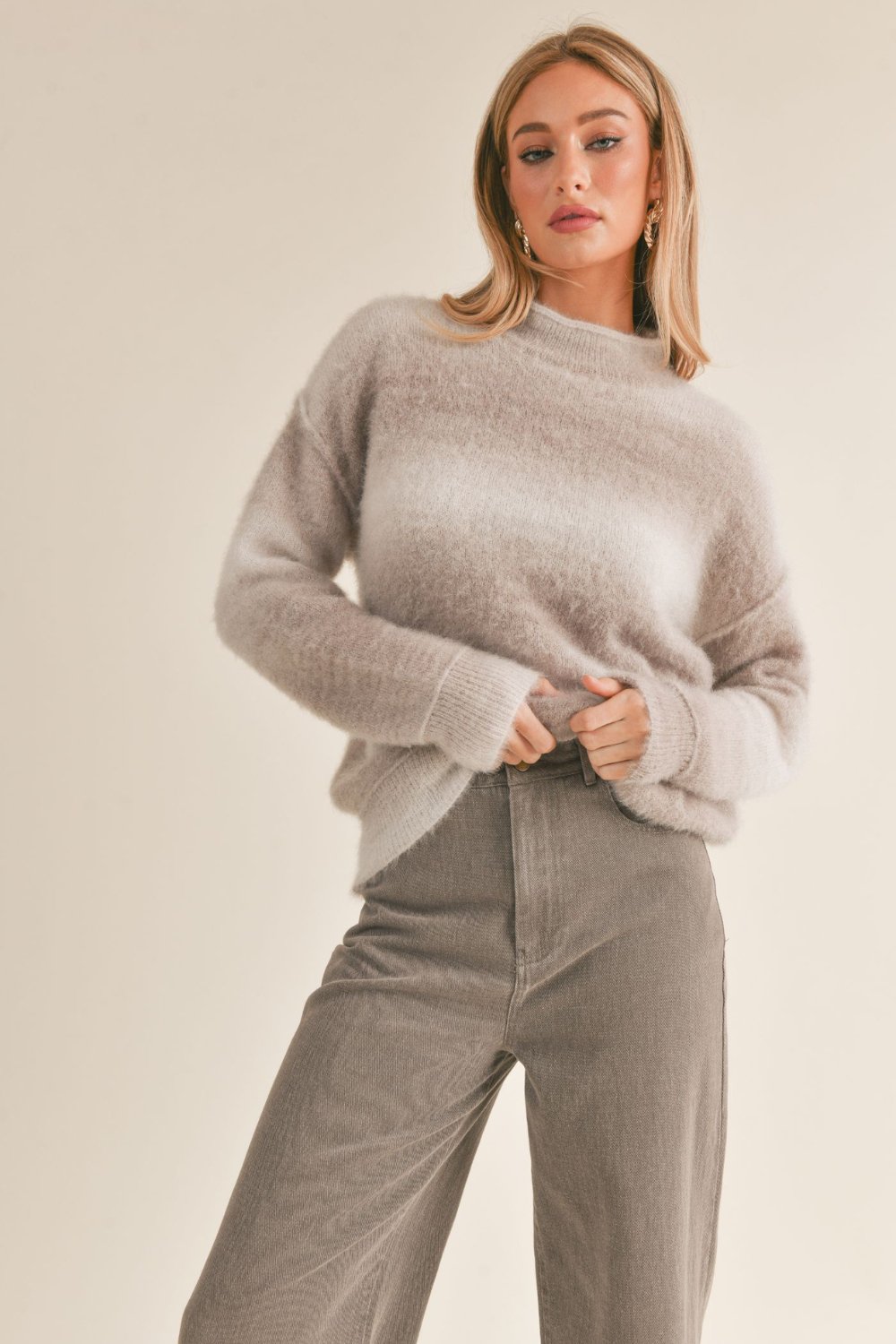 Women&#39;s Ombre Knit Sweater | Relaxed Fit | Taupe Multi - Women&#39;s Sweaters - Blooming Daily