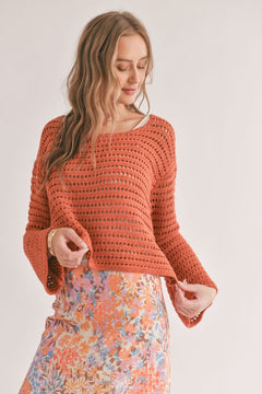LAST ONE Sadie & Sage Crochet Sweater Top - Rust Orange - Blooming
