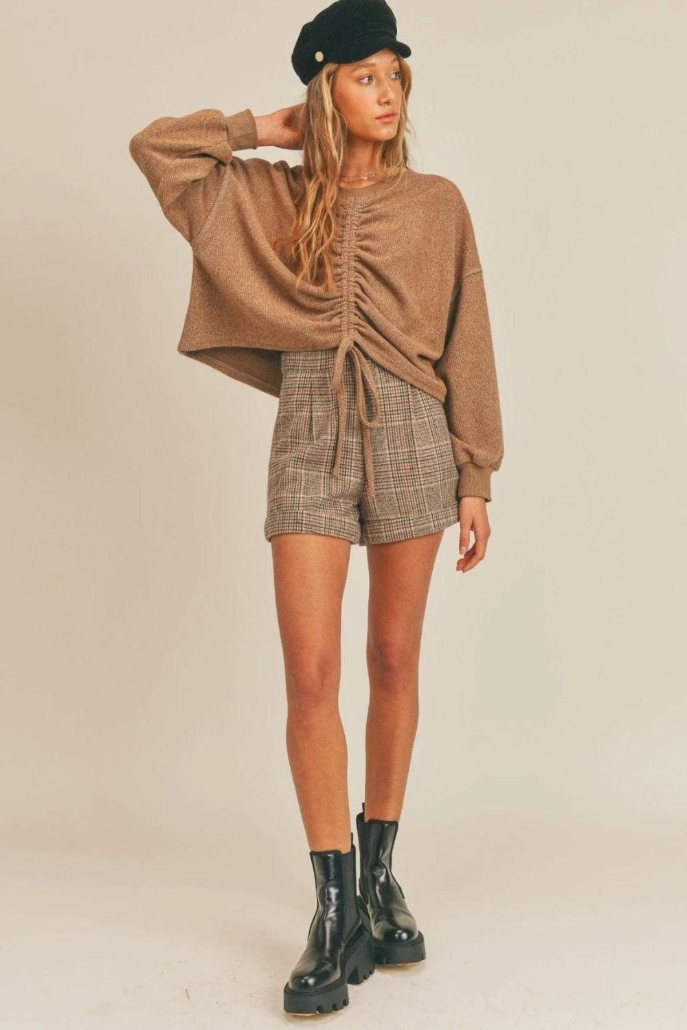 Women's Plaid Wool Shorts | Sage The Label | Brown Multi - Women's Shorts - Blooming Daily