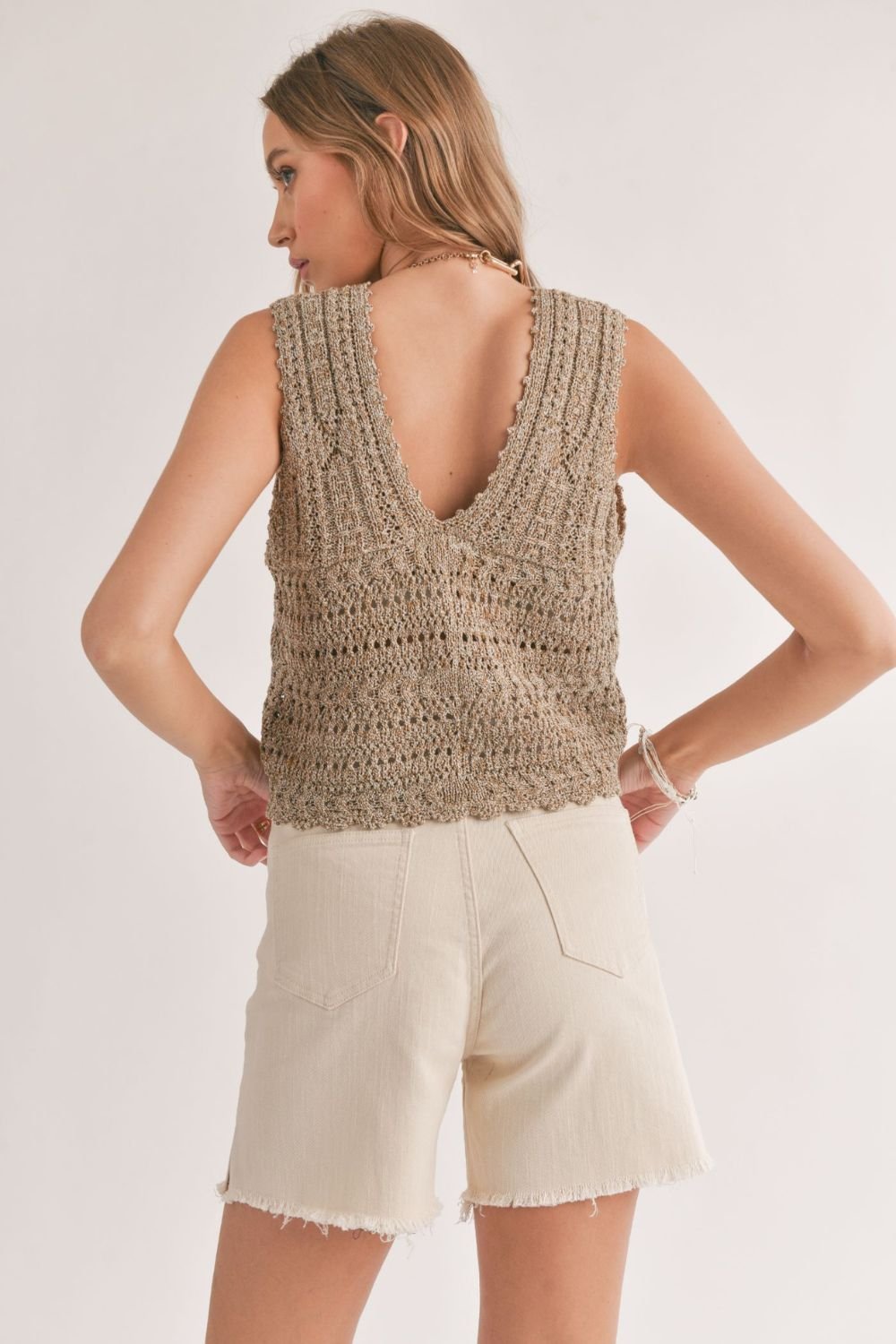Women&#39;s Pointelle Sweater Vest | Olive - Women&#39;s Shirts &amp; Tops - Blooming Daily