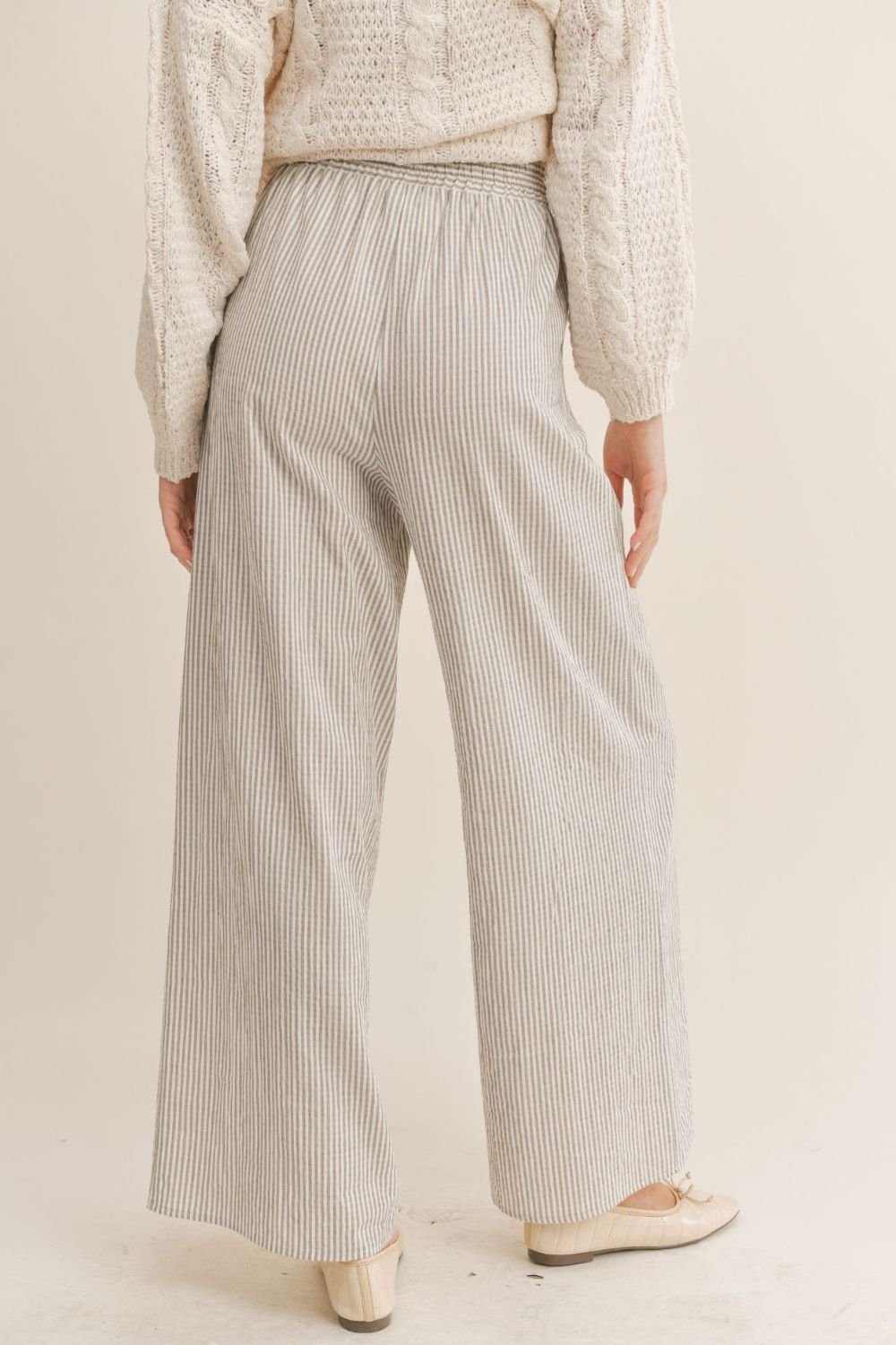 Women's Striped Cotton Pants | Sadie & Sage | Taupe - Women's Pants - Blooming Daily