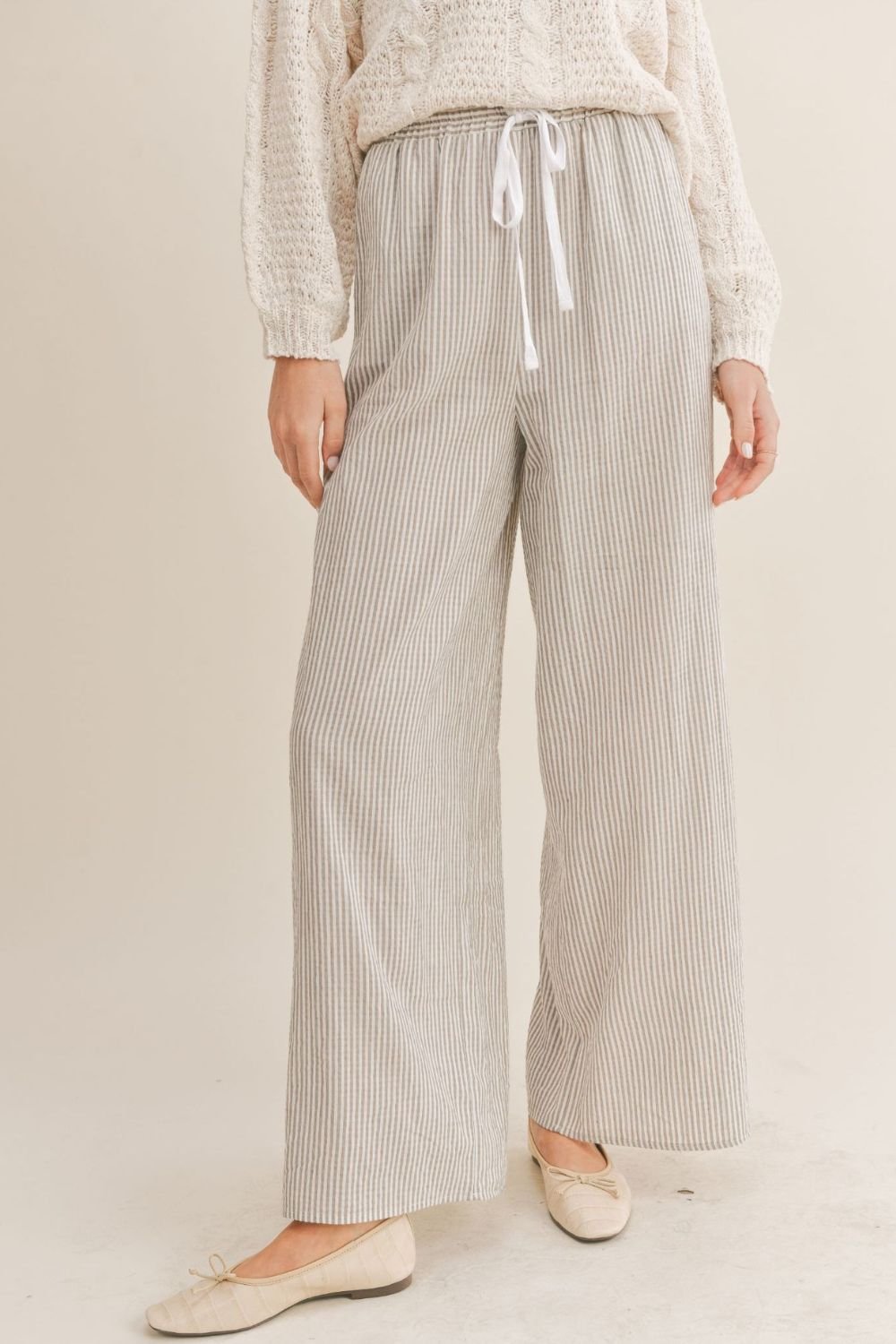 Women&#39;s Striped Cotton Pants | Sadie &amp; Sage | Taupe - Women&#39;s Pants - Blooming Daily