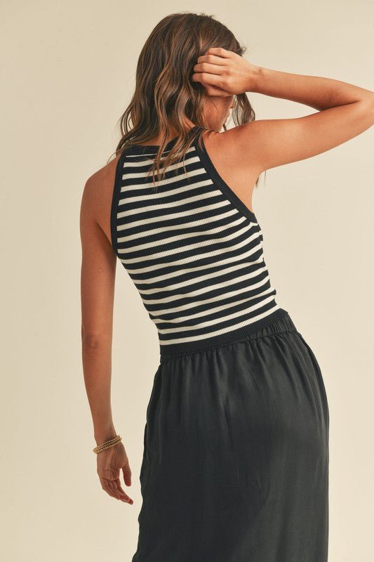 Women's Striped Rib Knit Tank | Black White - Women's Shirts & Tops - Blooming Daily