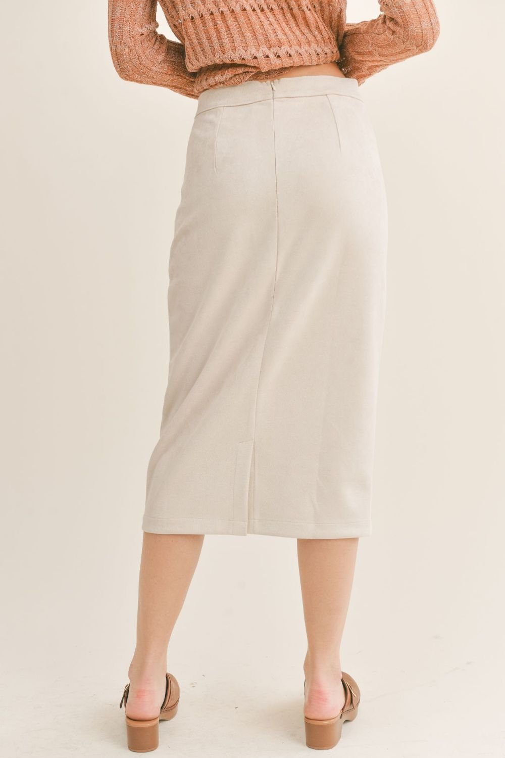 Women's Suede Midi Skirt | Sage The Label | Bone - Women's Skirts - Blooming Daily