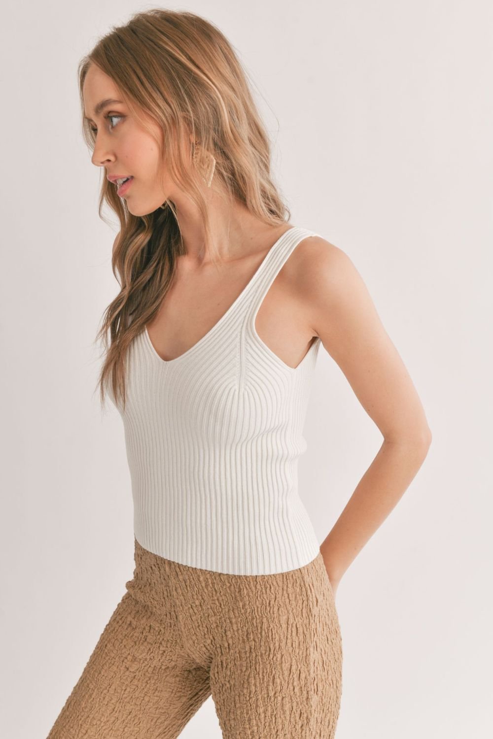 Women&#39;s V-Neck Sweater Tank | Ivory - Women&#39;s Shirts &amp; Tops - Blooming Daily