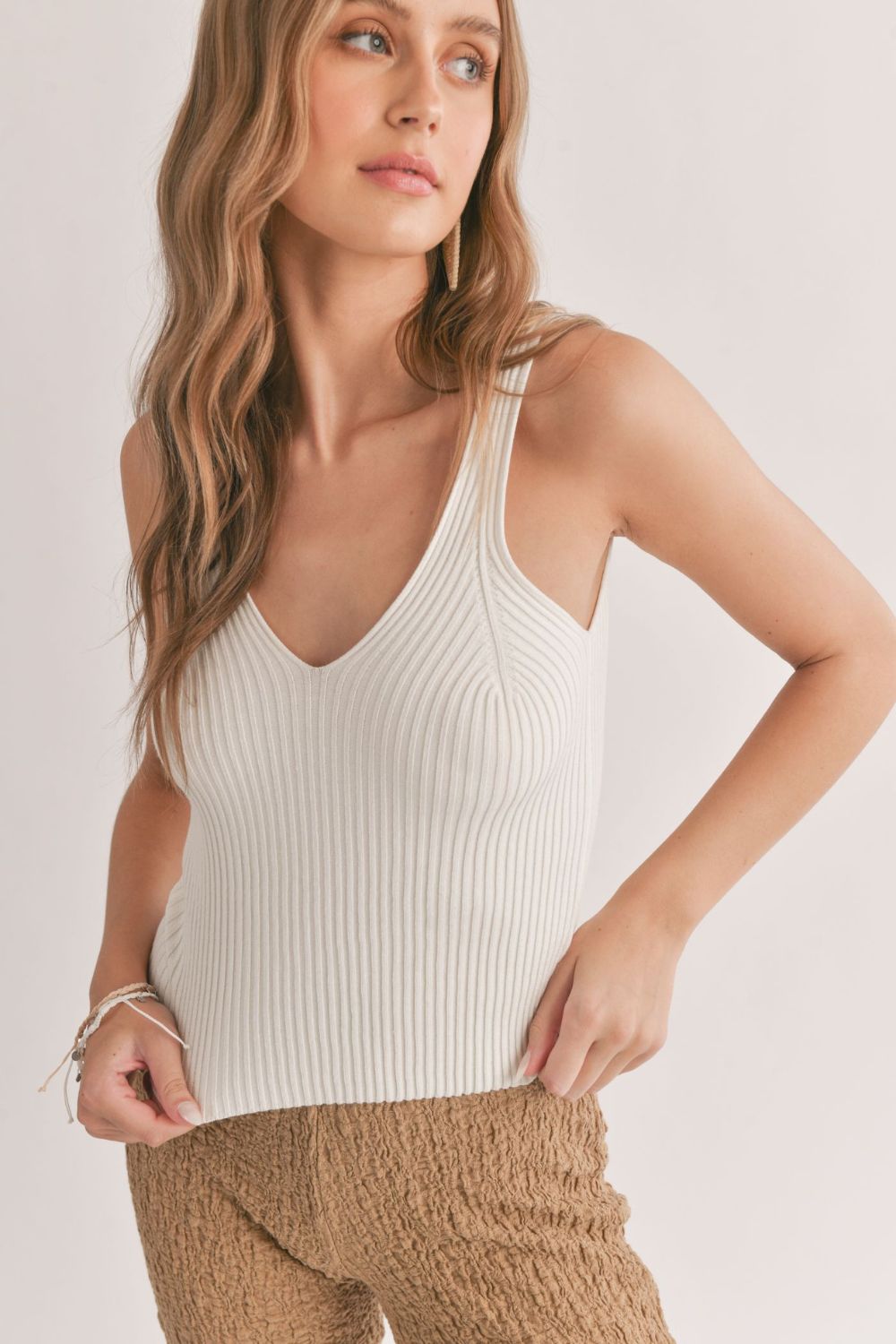 Women's V-Neck Sweater Tank | Ivory - Women's Shirts & Tops - Blooming Daily