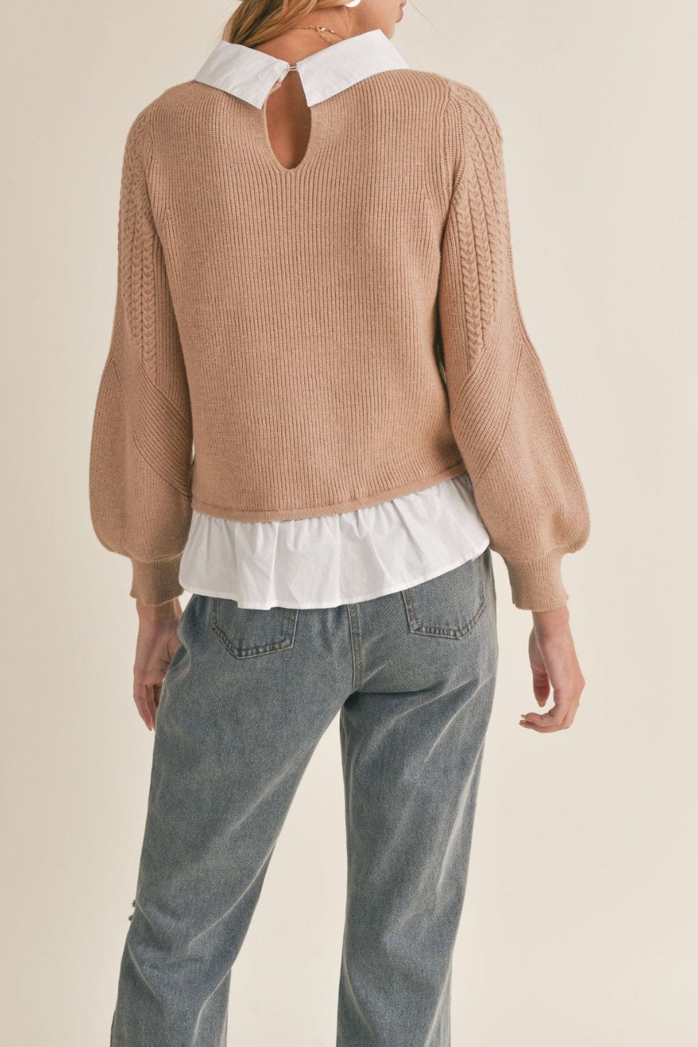 Women&#39;s Wednesday Layered Twofer Sweater Top | Tan - Women&#39;s Shirts &amp; Tops - Blooming Daily
